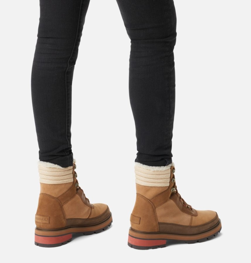 Women's Lennox Lace Cozy Stkd Boot Velvet Tan-Warp Red Sorel Australia